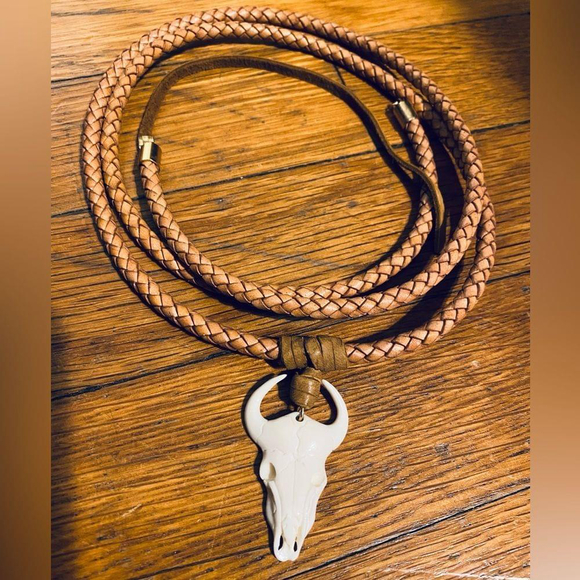 Western Bolo Style Necklace with Cow Skull - Picture 2 of 5